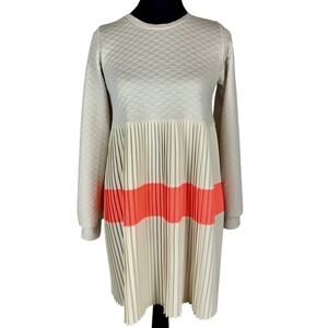 LANOOSH Quilted Sweater Dress Pleated Skirt‎ Coral Stripe Size Medium